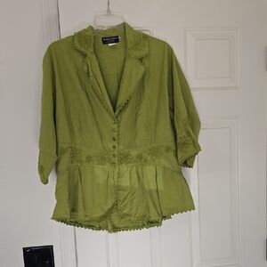 Inca Cottons Green Button-Up Blouse Sz 3xl
